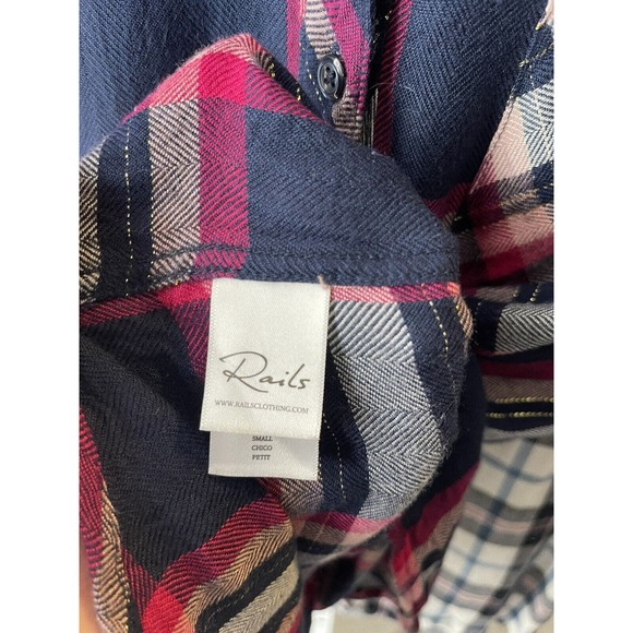 Rails Women's Fuschia Pink Navy Metallic Plaid Hunter Button Up Shirt Size Small - Picture 6 of 7